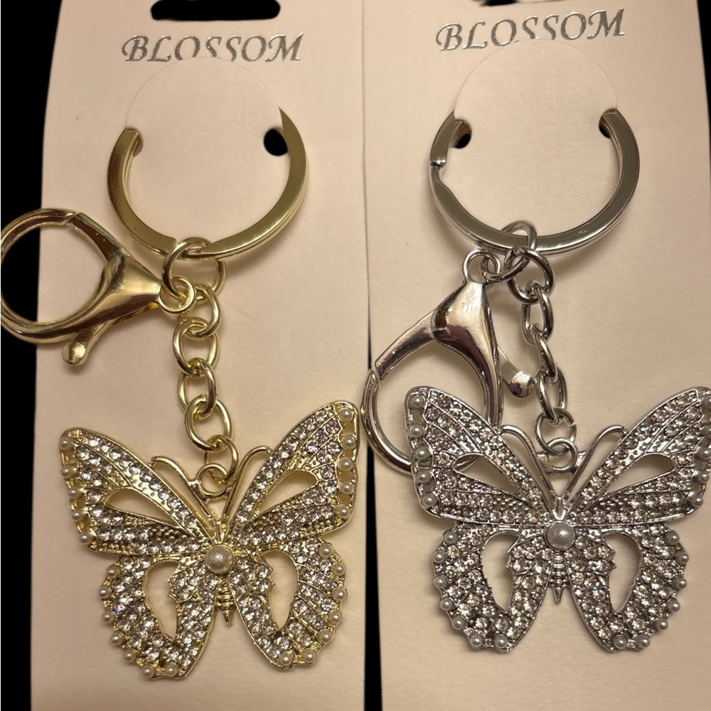 Butterfly Key Ring Bag Charm Silver Or Gold Tone
